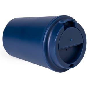 A drink bottle in navy blue with a flip-top lid and a small opening. Features a logo on the side.