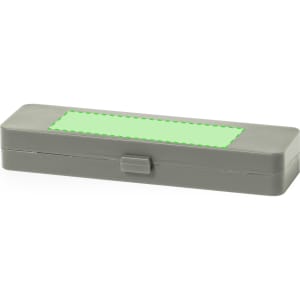 A grey cutlery case with a decorative light green section on the lid, designed for holding cutlery sets.