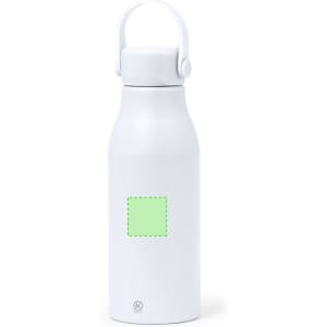 A drink bottle in white with a carrying handle and a blank space for branding.