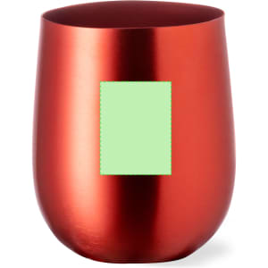 A drink cup in a shiny red finish, featuring a blank area for custom branding or design.