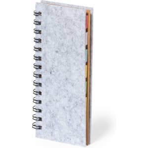 Aurat Sticky Notepad featuring a grey cover with colourful sticky flags and a spiral binding.