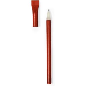 A red plastic pen with a clear cap. The pen features a smooth barrel design and a logo.