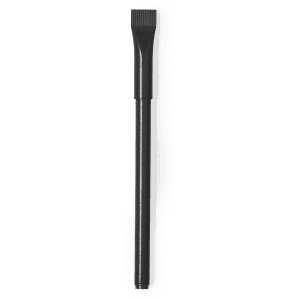 A plastic pen in black with a textured grip end, ideal for smooth writing. Features a simple design without visible branding.
