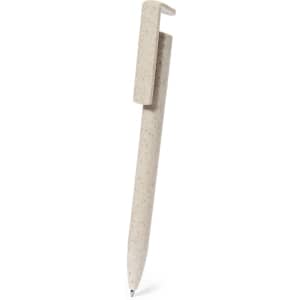 A light beige pen with a unique clip design, featuring a textured surface and a subtle speckled pattern.