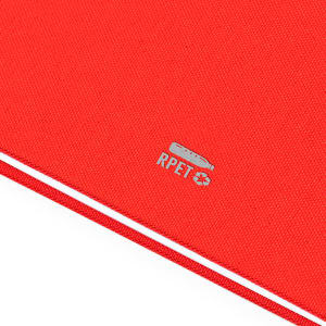 A red Kimberly Notepad with a white trim and a small logo on the cover.