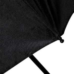 A black umbrella with a textured fabric surface and a black metal frame. It has a small black ball at the closure.