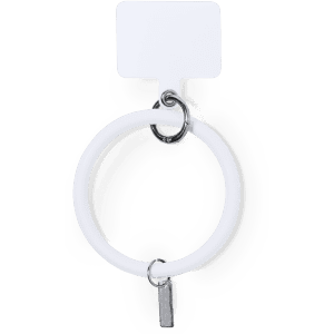 A white Naomi Holder Bracelet with a circular design and a metal clasp, featuring a blank tag.