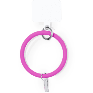 A pink Naomi Holder Bracelet featuring a circular design with a small silver lock charm and an attachment loop.