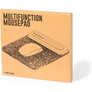 A brown package featuring a multifunction mousepad design with a mouse illustration and a logo.