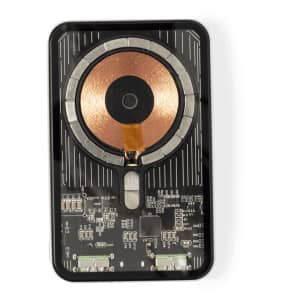 A black and copper Bramson Power Bank featuring a prominent wireless charging coil and electronic components.