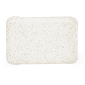 A charging cable set in a rectangular, light grey case with a speckled texture and a branding logo.