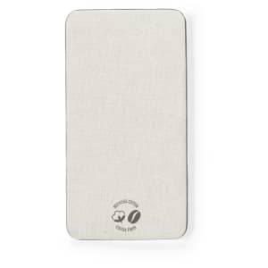 A light grey power bank featuring a subtle textured finish and a small logo at the bottom.
