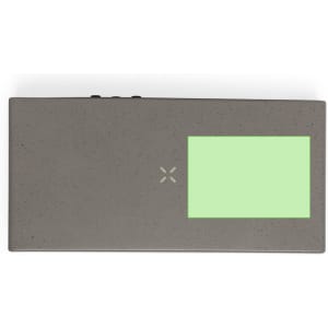 A grey multifunction alarm clock with a rectangular display area and a small logo.
