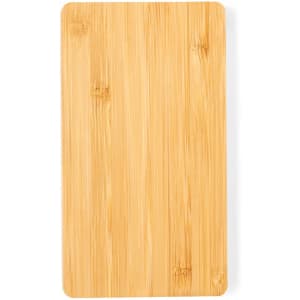 A bamboo power bank with a smooth, natural finish and rounded corners. It features a subtle logo.