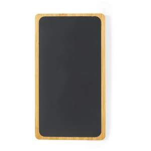 A black chalkboard with a bamboo frame. It features a smooth writing surface and rounded edges.