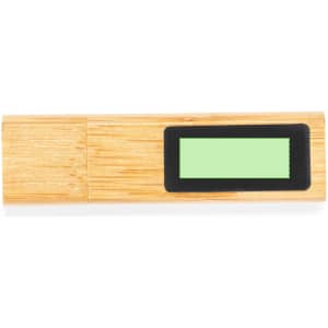 A bamboo 16GB USB memory drive with a rectangular black panel on one side.