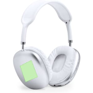 White and silver headphones with cushioned ear pads and an integrated logo on the side.