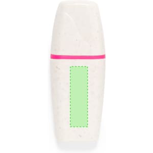 A highlighter set featuring a white container with a pink band and a green highlight area. Includes branding.