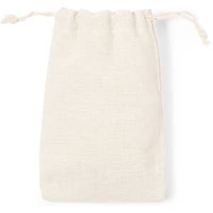 A cream-coloured drawstring bag made of natural fabric, suitable for carrying small items or accessories.