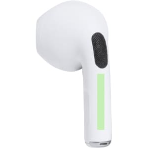 White Shima Earphone featuring a textured surface and a green accent, designed for comfortable fit and use.
