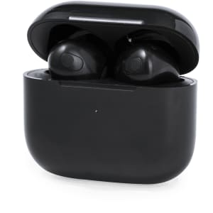 Black Dodiax earphones in a matching charging case, partially open to reveal the earbuds inside.