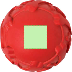 A red pet ball featuring a textured surface and a square area for branding or customisation.