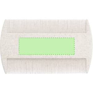 A pet brush in pale green and white, featuring a logo and a smooth, ergonomic design.