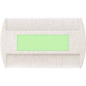 A rectangular pet brush in white with fine and coarse teeth. It features a green area in the centre, and has a logo.