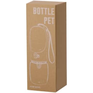 A drink bottle in a cardboard box, featuring a design that includes a strap, in a clear and sleek style.