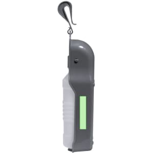 A drink bottle in grey with a hook and a visible logo, designed for pet accessories.