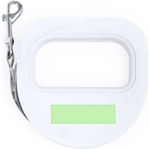 A white pet lead with a silver clip, featuring a blank green label area for customisation.