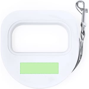 A white pet lead with a silver clip and an empty rectangular area for personalisation.