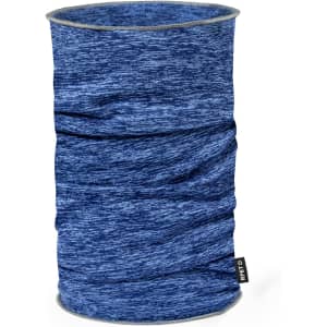 A blue Duvan Neck Warmer, featuring a textured pattern and a branded tag. It's a versatile clothing accessory.