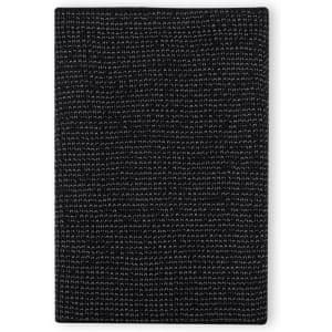A black knitted neck warmer with a textured pattern, featuring a subtle logo.