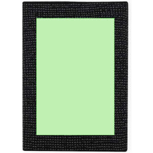 A black neck warmer featuring a textured pattern and a light green inner lining, with a branding logo present.