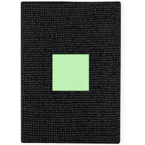 A black Dolberg Neck Warmer with a square green patch in the centre, featuring a logo.