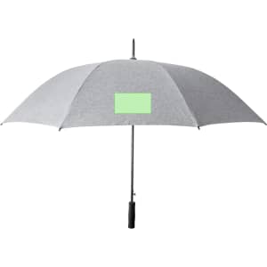 A grey Estaro umbrella with a green area for branding, featuring a black handle. Ideal for leisure and outdoor use.
