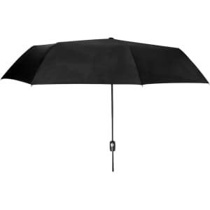 A black Krastony umbrella with a straight handle and a button mechanism for opening and closing.