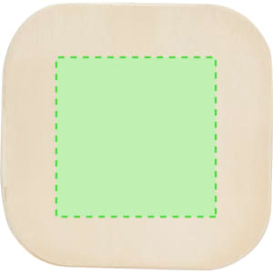 A wooden square with rounded edges featuring a light green centre, surrounded by a dashed green outline.