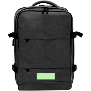A grey Myriax Backpack with a front pocket and adjustable straps, featuring a logo.