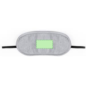 A grey eye mask with adjustable straps and a blank area for branding.