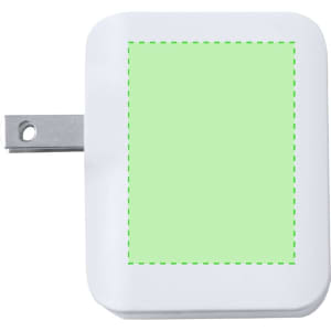 A white Vlind Plug Adapter with a green section and a metal prong for electrical outlets.