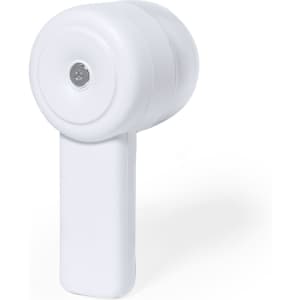A white lint remover with a round head and a straight handle, designed for removing lint and pet hair from fabrics.