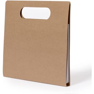A brown cardboard folder with a handle, featuring a simple design and open edges.
