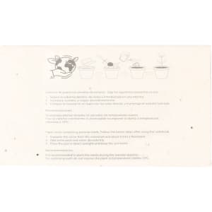 A craft paper sheet with instructions featuring illustrations of a cow and steps for planting seeds in pots.