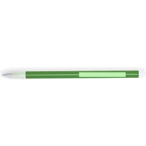 A green-grey lead pencil with a smooth finish and a clear end, featuring a logo on the body.