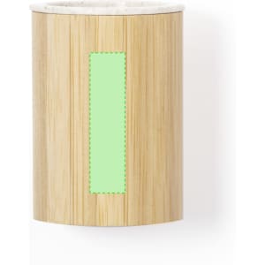 A wooden pencil sharpener with a light green accent area. Features a simple, cylindrical design.