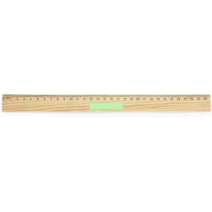 A wooden ruler with measurement markings, featuring a light green section, designed for office use.