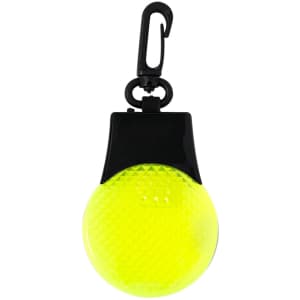 A bright yellow security light with a textured surface, featuring a black clip for attachment.