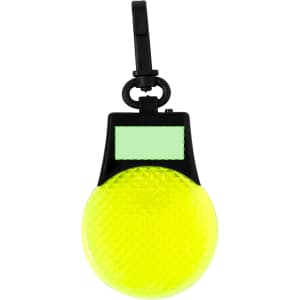 A bright yellow security light with a black clip for attachment. Features a textured surface and a small display area.